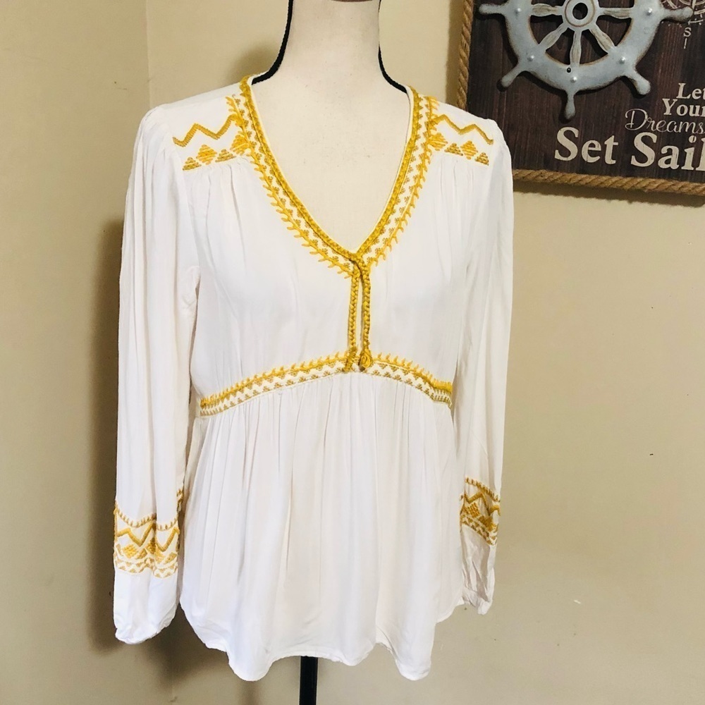 Rocks & Indigo Boho Embroidered and Tasseled Top